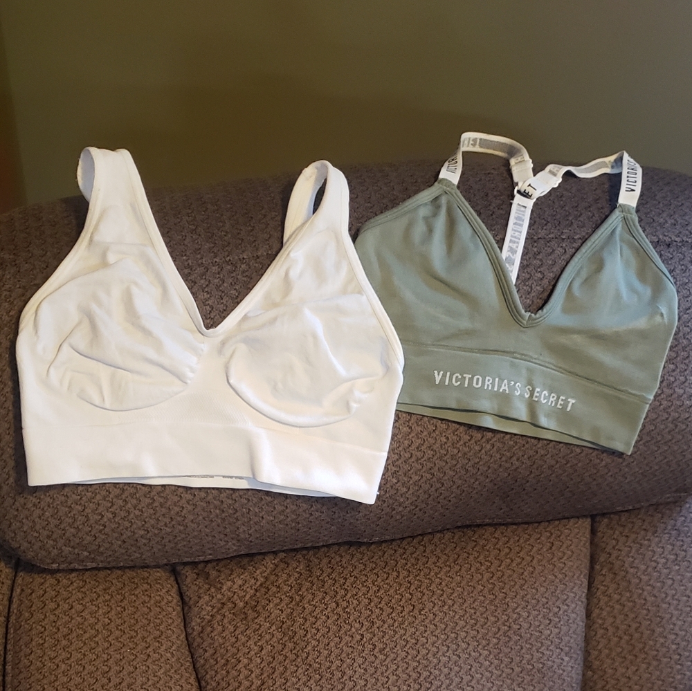 Victoria's Secret sports bra (S)  Hanes white sports bra (M)